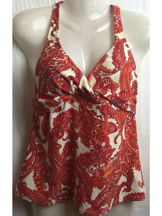 Chaps Other - Chaps Tankini Top Women 8 Red Floral Halter Twist Front Padded Stretch Swimwear